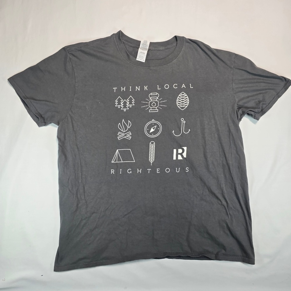 Gildan Softstyle Think Local Righteous Graphic T-Shirt Gray XL Mens